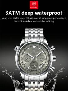 POEDAGAR 1件男士时尚石英表，不锈钢多功能日期计时防水夜光指针腕表，适合商务场合