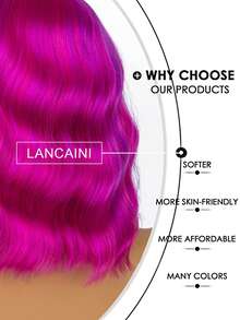 14 英寸蓝色短款鲍勃假发，带刘海，女士蓬松波浪假发，齐肩卷发，合成角色扮演或万圣节假发，适合女孩，彩色服装假发 - 彩色 - 查看 5