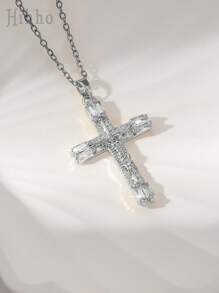 Hihho 1 chiếc vòng cổ thánh giá bằng thép không gỉ phong cách Punk cổ điển đính đá Zirconia, mặt dây chuyền thời trang thích hợp cho các cô gái đeo hàng ngày - Bạc - Xem 18