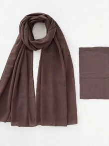 2 件/套涤纶纯色透气弹力渔夫帽和配套雪纺珍珠围巾头巾，适合 4 季