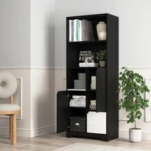 Large Wooden Storage Cabinet With 1 Drawer 3 Shelves,Wood Kitchen Storage Cabinets For Kitchen, Dining Room, Bathroom,Laundry,Living Room,Black