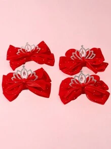 1 pieza Pasador de pelo con corona de rhinestone y lazo para niñas, adecuado para fiestas, uso diario, regalo