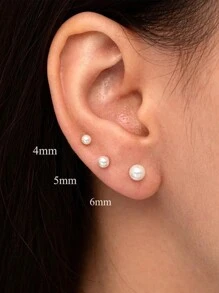 女士金色螺丝背珍珠耳钉，平背珍珠软骨耳环，珍珠螺旋耳环，防过敏不锈钢穿孔珠宝，适合女孩的礼物 - 耳環 - 查看 5