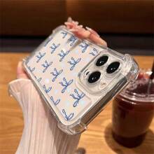 Apple Bow Phone Case New Autumn/Winter Ladies Elegant Stylish Blue Bowknot Heart Silicone Phone Case, Compatible With Iphone 16, 15, 15 Pro, 15 Pro Max, 14, 13, 12, 11, Xs MAX Series, Fashionable And Gorgeous Mobile Phone Protective Cover