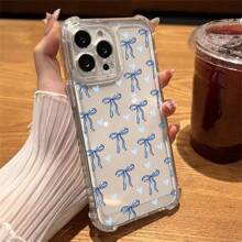 Apple Bow Phone Case New Autumn/Winter Ladies Elegant Stylish Blue Bowknot Heart Silicone Phone Case, Compatible With Iphone 16, 15, 15 Pro, 15 Pro Max, 14, 13, 12, 11, Xs MAX Series, Fashionable And Gorgeous Mobile Phone Protective Cover