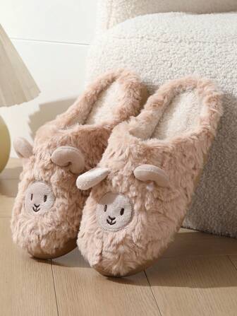 Cute Sheep Design  House Slippers For Women, Anti-Slip Indoor Warm Plush Slippers, Suitable For Fall And Winter, Ideal For Couples And Postpartum Wear
