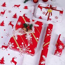 Giấy gói quà Giáng sinh hai mặt cỡ lớn 16,93x144,1 inch có họa tiết cây thông Noel, tuần lộc và bông tuyết - Lựa chọn hoàn hảo cho đồ thủ công DIY làm quà tặng ngày lễ., Giáng sinh - Đỏ - Xem 5