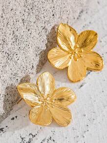 2 件/套大花耳环，18K 镀金不锈钢波西米亚风格女式耳钉 - 花 - 查看 1