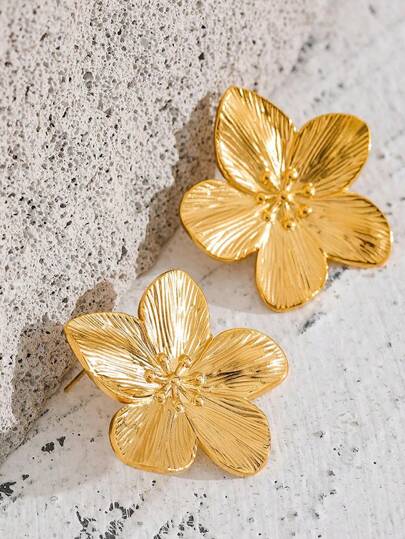 2 件/套大花耳环，18K 镀金不锈钢波西米亚风格女式耳钉