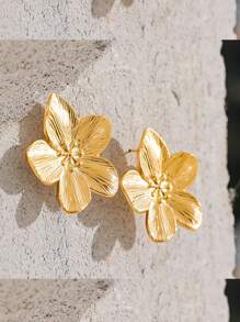 2 件/套大花耳环，18K 镀金不锈钢波西米亚风格女式耳钉 - 花 - 查看 3