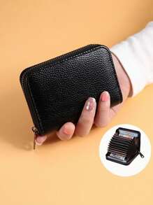 1pc Men's Multifunctional Business Card Holder & Coin Purse, Compact Size For Easy Carrying - Black - View 12