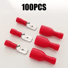 100 pezzi Connettori a cavo rossi/blu a pressione a freddo (maschio e femmina), per connessione di cavi e fili