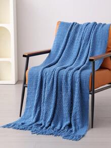 1pc Knitted Blanket For Office Nap, Sofa, Air Conditioning, Bed, Etc. - Blue - View 3
