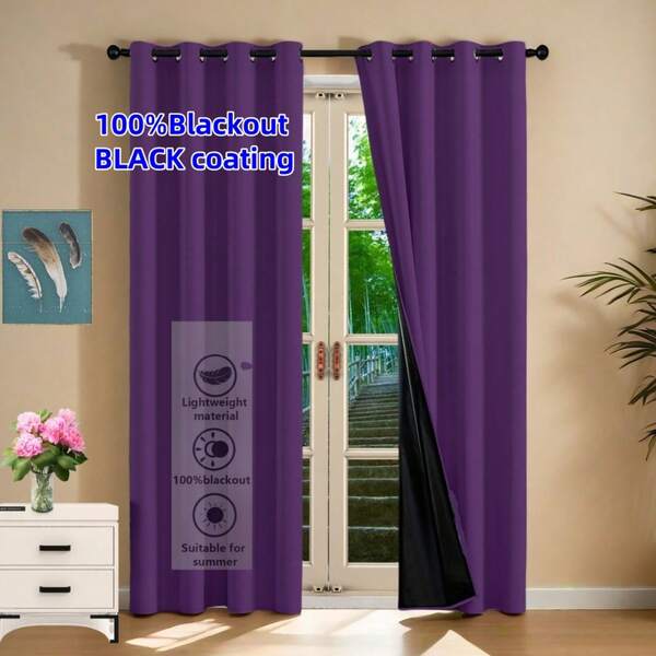Cortina blackout 100% - Cor sólida rica, design revestido em preto com amarrações, função blackout completa para um ambiente confortável - Perfeita para quarto, sala de estar, escritório e decoração de casa.
