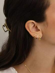 6pcs 14K Gold Plated Cubic Zirconia Ear Cuff Earrings Set, Hypoallergenic Earrings For Women - 6 Pcs-earrings Set - View 8