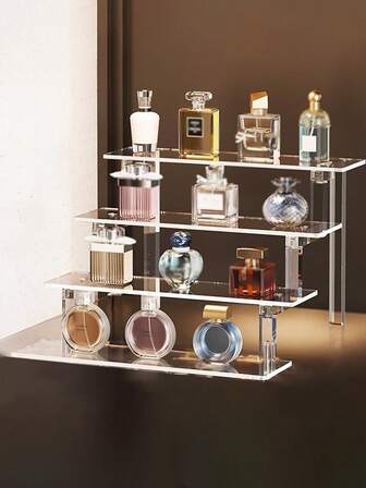 1件装化妆品收纳架，多层透明储物架，香水展示架，美容工具展示架，加固梯形展示架，化妆品收藏架，珠宝盒，收纳袋，化妆刷架，刷架，香水收纳盒，收纳袋，女士礼物，圣诞礼物，女士送礼佳品