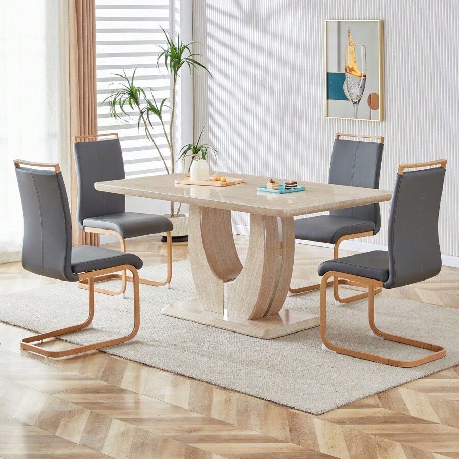 Table And Chair Set. Modern Minimalist Luxury Rectangular Dining Table