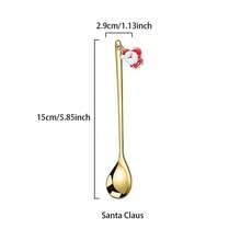 创意金色圣诞礼品套装，圣诞老人吊坠不锈钢甜点/咖啡勺 - 金色 - 查看 3