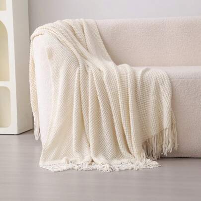 1 Miếng Màu thuần Chăn dệt kim , Phong cách Bắc Âu Acrylic Hình hộp chữ nhật Văn phòng Ngủ trưa Sofa Chăn , Ném dệt kim Chăn , Khăn choàng , Che phủ , Ga trải giường , Giường Cái đuôi Chăn