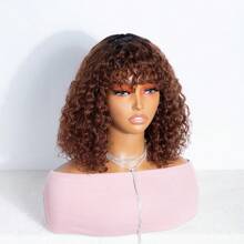 Short Curly Bob Wigs Water Wave Human Hair Wig With Bangs Jerry Curly Wig 150% Density Wear And Go None Lace Front Glueless Wigs  Glueless Wigs Human Hair 12 Inch