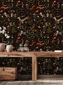 1 Roll Dark Night Forest Animal And Plant Wallpaper, Peel And Stick Waterproof Renovation Wallpaper, Removable Beautiful Wall Sticker, Home Decor, Wall Art, Wall Decor,Renovation Stickers Peel Wall Panels,Wall Paper, Wallpapers,Spring Decoration Items Refresh Your Home,Rama Decoration Stickers Gifts Birthday Graduation - Black - View 2