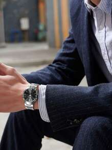 BIDEN 1pc Classic Quartz Waterproof Men's Watch, Perfect Gift For Men, Comes With Adjustable Link Tool And Gift Box - Silver - View 4