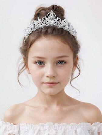 1 pieza Diadema de corona de princesa con perlas, cristales de estrás y estilo barroco retro para niños, versión coreana de corona de princesa linda y pequeña para niña, corona para cabello de niña para fiesta de cumpleaños, accesorio de cabello para espectáculo en el escenario (plateado), ideal como regalo para niña