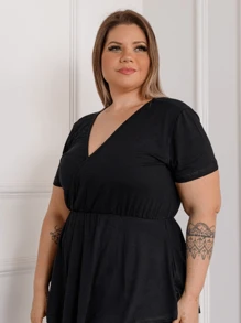 Women's Plus Size V-Neck Blouse - màu đen - Xem 3