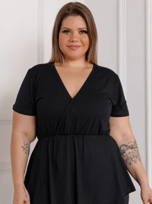 Women's Plus Size V-Neck Blouse - màu đen - Xem 2