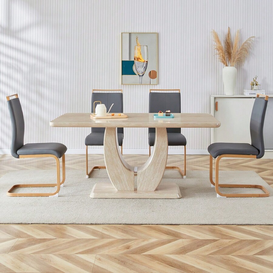 Table And Chair Set. Modern Minimalist Luxury Rectangular Dining Table