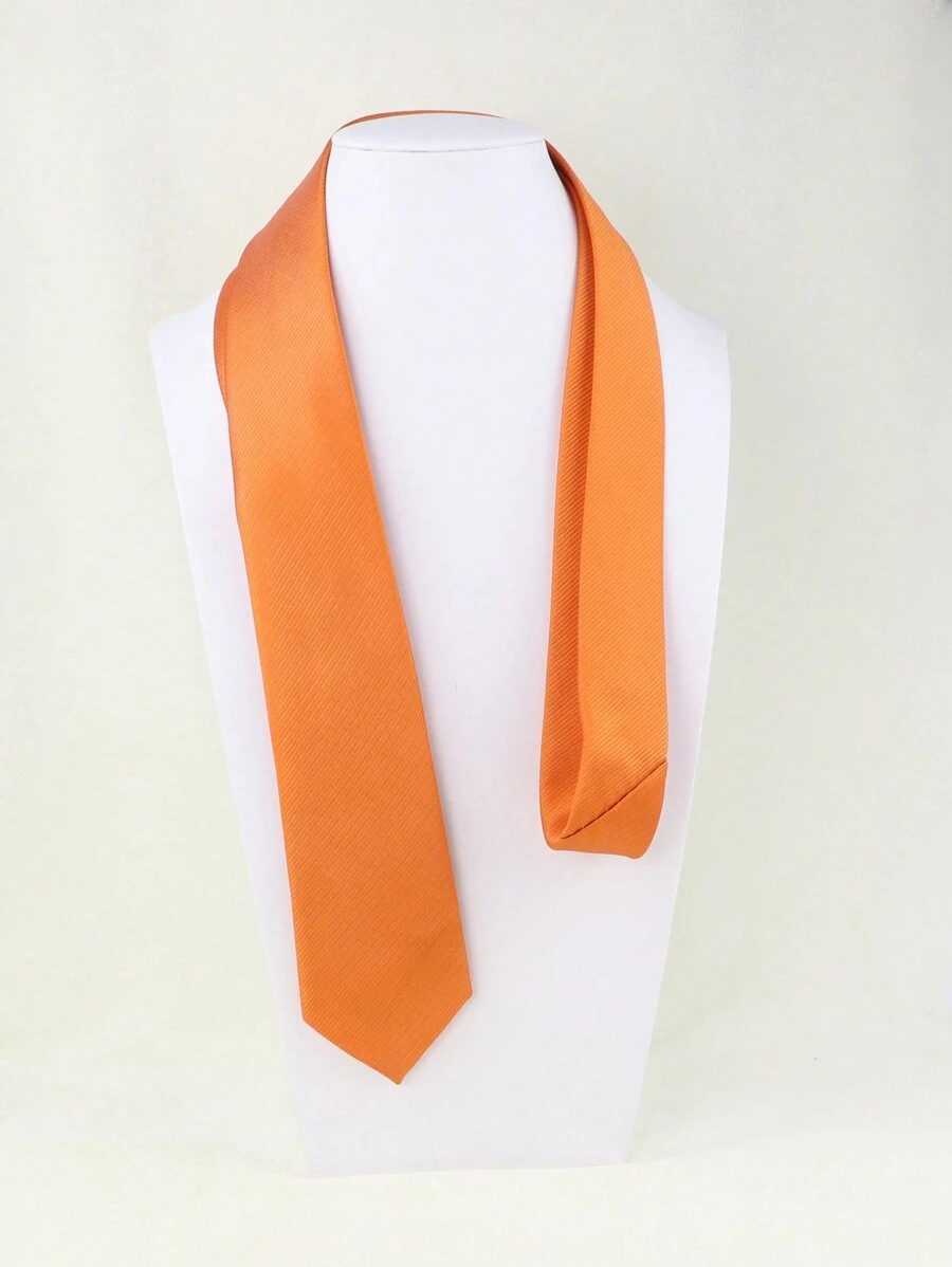 ZLQ&GOU 1pc Men's Tie, Simple Diagonal Stripe Classic Style For Wedding, Party, Vacation, Work Occasions, Suitable For Daily WearMen Necktie - Orange - View 1