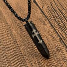 1pc Bullet Head Skull Urn Pendant Necklace; Openable Perfume Bottle Pendant Necklace; Personalized Hip-Hop Men Necklace With Cross Print Pendant; Pet Urn Box Pendant; Punk Hip-Hop Titanium Steel Couple Necklace; Memorial Gift
