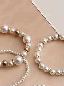 4 Piezas/set Pulsera Con Cuentas De Cadena De Corazones De Perlas Falsas - Blanco - Ver 3