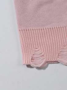 ANDREILEE 男士秋冬新款高街做旧流苏毛衣，男女通用圆领套头衫 - 粉色 - 查看 7