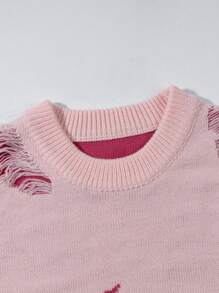 ANDREILEE 男士秋冬新款高街做旧流苏毛衣，男女通用圆领套头衫 - 粉色 - 查看 5