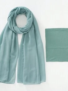 2 件/套涤纶纯色透气弹力渔夫帽和配套雪纺珍珠围巾头巾，适合 4 季