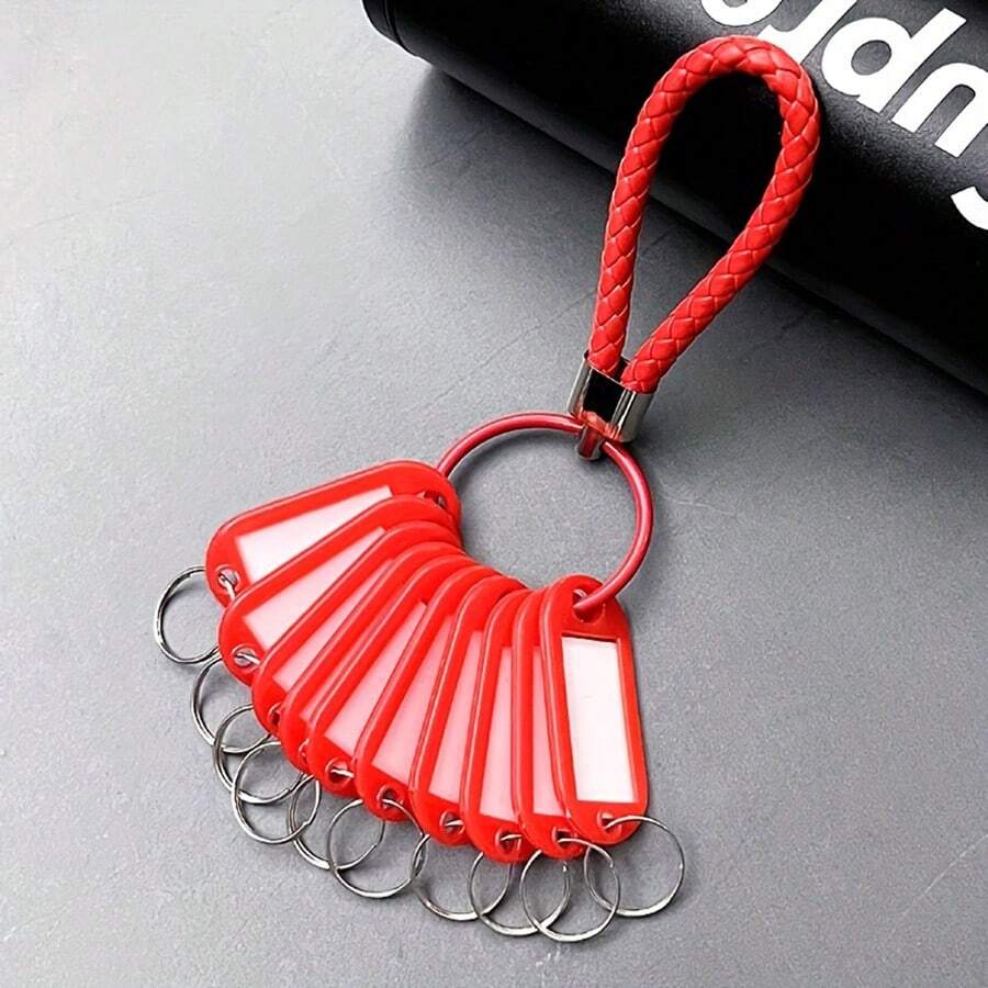 Keyring Key Organizer, Labeled Keychain For House, Rental, Office, School, Vehicle, Real Estate Management - [Red] Braided Rope + Colored Steel Ring + 10 Markers - View 1