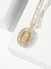 一件经典欧美风格低过敏性铜镶嵌锆石时尚信仰瓜达卢佩圣母玛利亚吊坠项链，适合圣诞节/感恩节/万圣节/母亲节/情人节情侣/朋友/圣餐仪式、宗教日常及节日佩戴