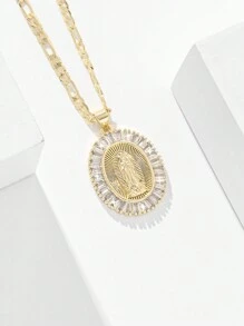 一件经典欧美风格低过敏性铜镶嵌锆石时尚信仰瓜达卢佩圣母玛利亚吊坠项链，适合圣诞节/感恩节/万圣节/母亲节/情人节情侣/朋友/圣餐仪式、宗教日常及节日佩戴