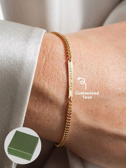 1 st minimalistisk namnskylt kan anpassas med armband i rostfritt stål, liten kombinationskedja, halsband i 18k guldpläterat rostfritt stål, inklusive utsökt exklusiv presentask, kan användas som daglig present, julklapp