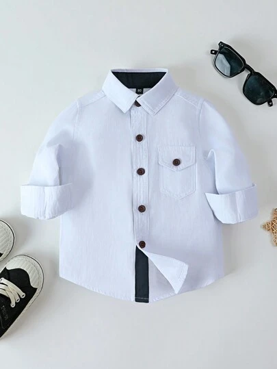 1 st Toddler Casual Vit långärmad skjorta med jacquardtyg, vår/höst, 6M-36M