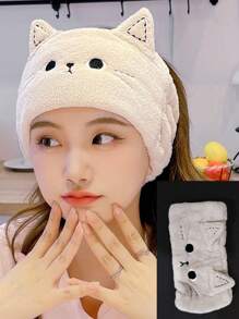 INS Style Cartoon Animal Cat's Ears (Steamed Cat-Ear Shaped Bread) Hair Band Face Wash Headband Female Makeup Remover Hair Set Coral Velvet Moon Headband Valentine's Day - Dusty Pink - View 6