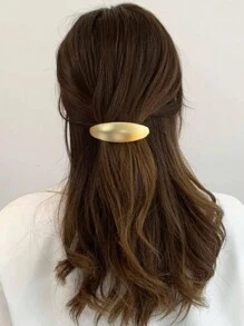 1件金色女士椭圆形装饰时尚法式发夹，适合日常休闲佩戴，金色头饰，女士发饰 - 金色 - 查看 1