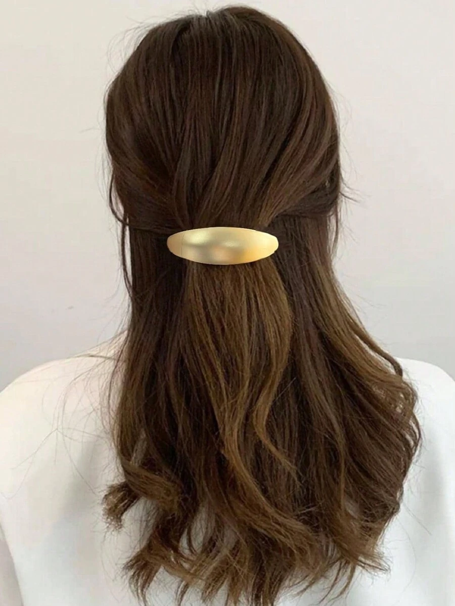 1件金色女士椭圆形装饰时尚法式发夹，适合日常休闲佩戴，金色头饰，女士发饰 - 金色 - 查看 1
