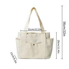 1pc Large Capacity Canvas Solid Letter Tote Bag Versatile Handbag For Commuter Work Student Class Underarm Women's Bag Shopping Bag