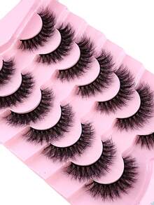 7 对装蓬松浓密假睫毛水貂睫毛猫眼造型纤长 8D 浓密假睫毛条狐狸眼提升造型延长全睫毛条，让您的眼角变长变浓密 - 黑色 - 查看 4