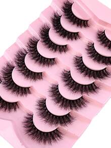 7 对装蓬松浓密假睫毛水貂睫毛猫眼造型纤长 8D 浓密假睫毛条狐狸眼提升造型延长全睫毛条，让您的眼角变长变浓密 - 黑色 - 查看 3