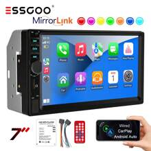 ESGOO 7 Inch Double DIN Car Stereos Head Unit Radio Wired Carplay Android Auto MP5 Player Bluetooth Handsfree IPS Touch Screen USB AUX-IN TF Mirror Link