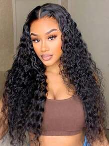 水波 13x4 蕾丝前假发 人发预拔透明蕾丝前假发 女士 150% 密度原生发