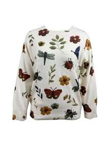 Maglione girocollo casual chic da donna con stampa floreale digitale, adatto per uso quotidiano, pendolarismo e shopping, autunno/inverno - Multicolore - Visualizzare 2